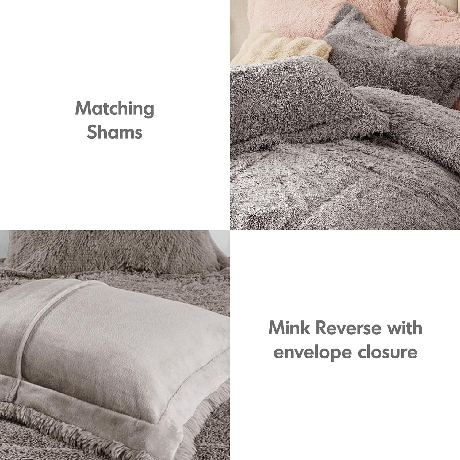 Malea Shaggy Comforter Set, Long Faux Fur Cozy down Alternative, Modern Casual Ultra Soft All Season Fluffy Bedding with Matching Sham, King/Cal King, Grey 3 Piece