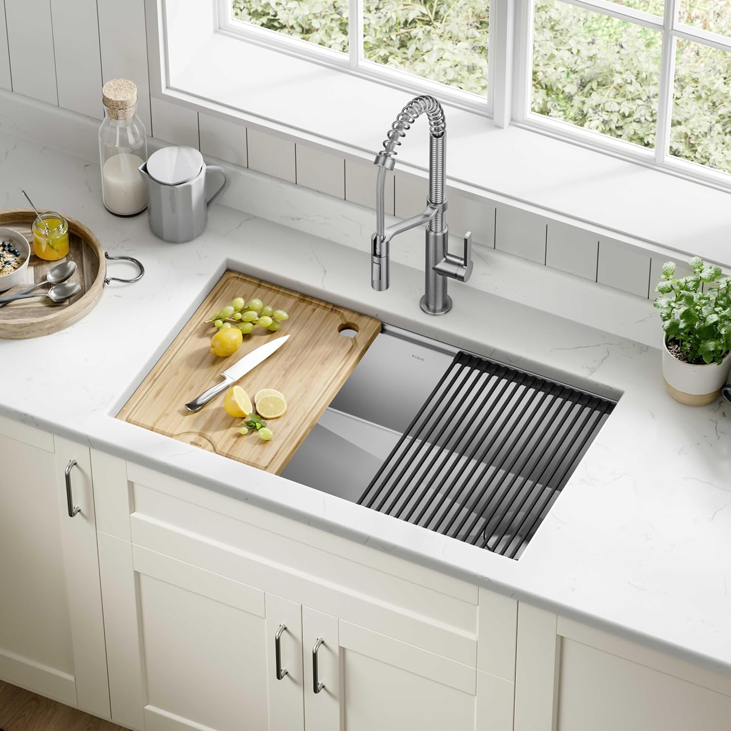 Kore 32-Inch Undermount Workstation 16 Gauge Single Bowl Stainless Steel Kitchen Sink with Accessories, KWU110-32