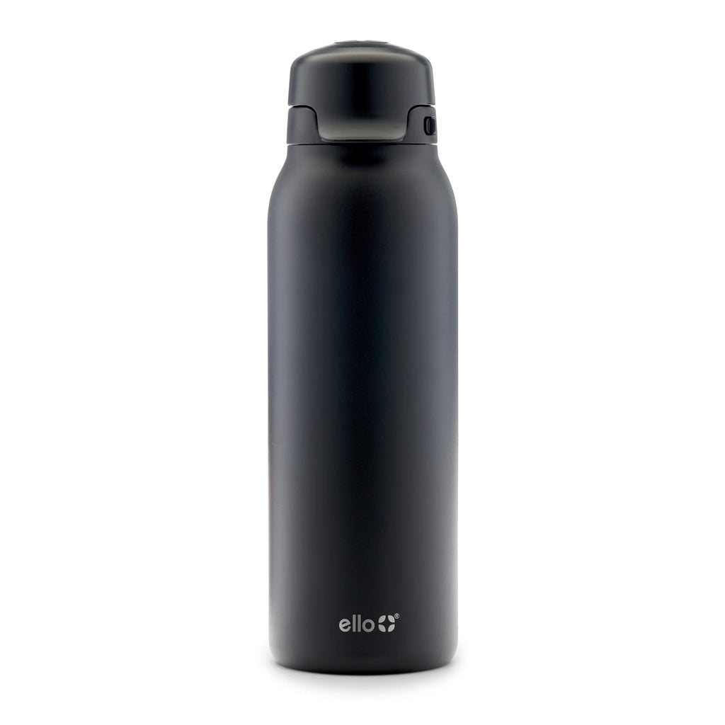 Flip & Fill 32Oz Insulated Stainless Steel Water Bottle, Leak-Proof Straw Lid, Black