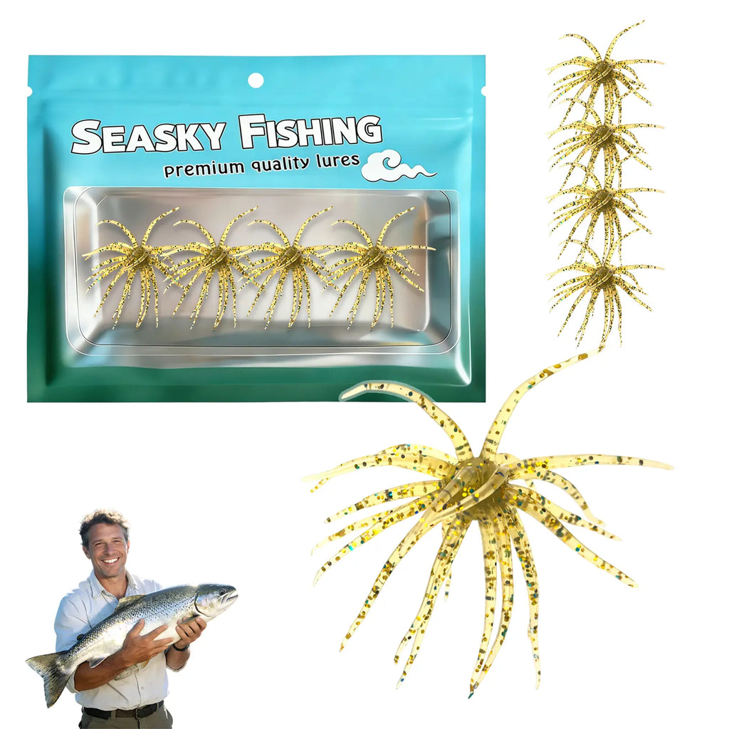 4Pcs Tentacle Creature Soft Fishing Lure Set - Japanese Sea Urchin & Worm Bait for Bass, Snakehead - Slow Sinking Wacky/Neko Rig