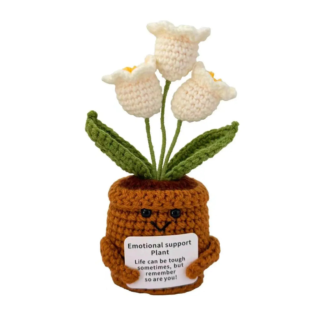Handmade Crochet Flower Pot - Emotional Support Plant with Heartwarming Message, Decor for Room Decor, Perfect Gift for Loved Ones