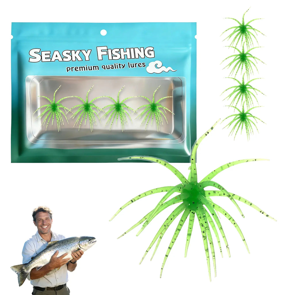 4Pcs Tentacle Creature Soft Fishing Lure Set - Japanese Sea Urchin & Worm Bait for Bass, Snakehead - Slow Sinking Wacky/Neko Rig