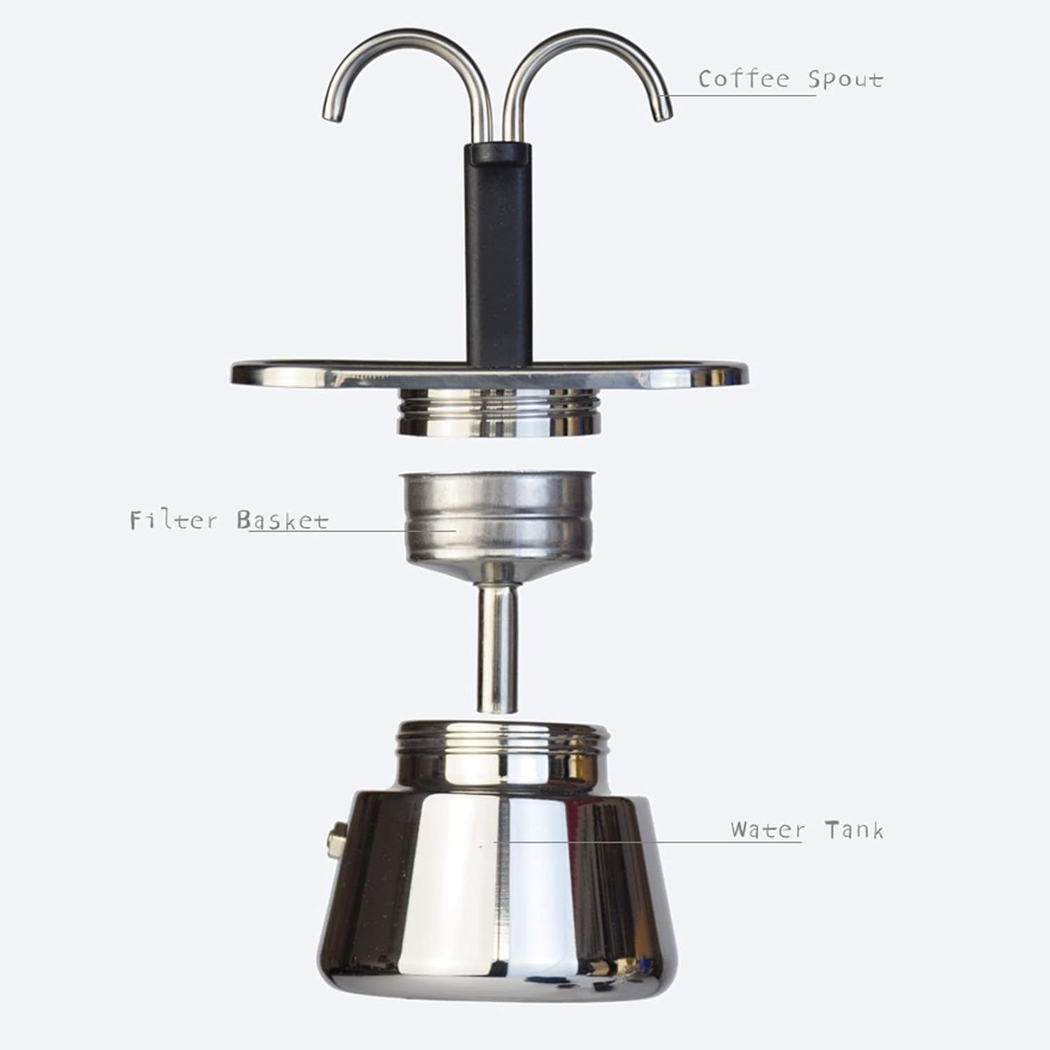 100ml Stainless Steel Mini Moka Pot - Classic Italian Double Tube Espresso Maker for Quick and Easy Stovetop Coffee Preparation for Family and Friends