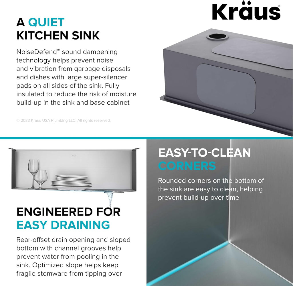 Kore 32-Inch Undermount Workstation 16 Gauge Single Bowl Stainless Steel Kitchen Sink with Accessories, KWU110-32