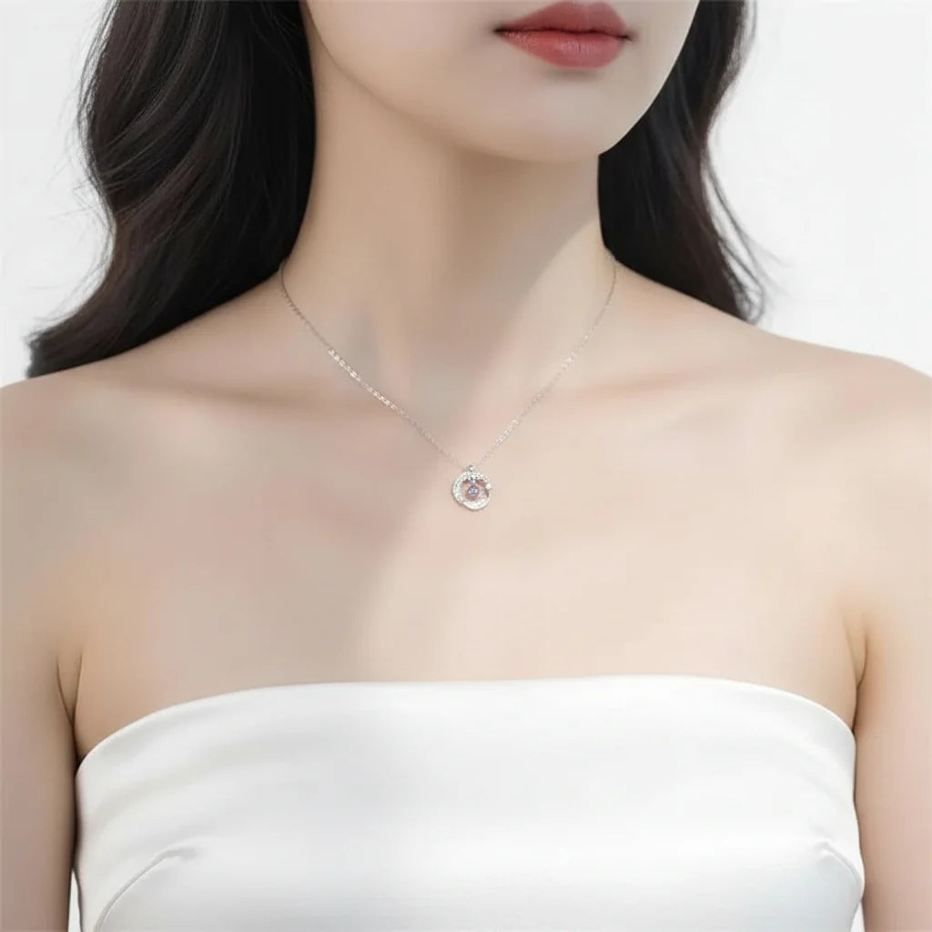925 Silver Plated Feather Pendant Necklace with Moonstone Bead – Color Changing Aurora Choker for Women