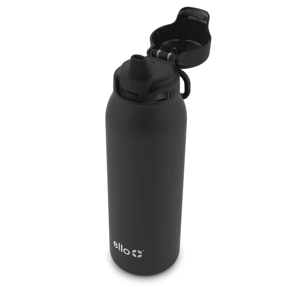 Flip & Fill 32Oz Insulated Stainless Steel Water Bottle, Leak-Proof Straw Lid, Black