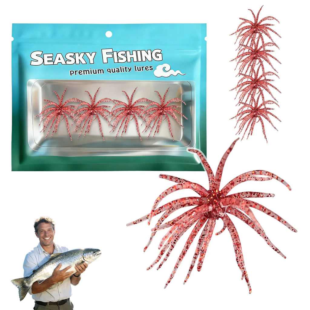 4Pcs Tentacle Creature Soft Fishing Lure Set - Japanese Sea Urchin & Worm Bait for Bass, Snakehead - Slow Sinking Wacky/Neko Rig