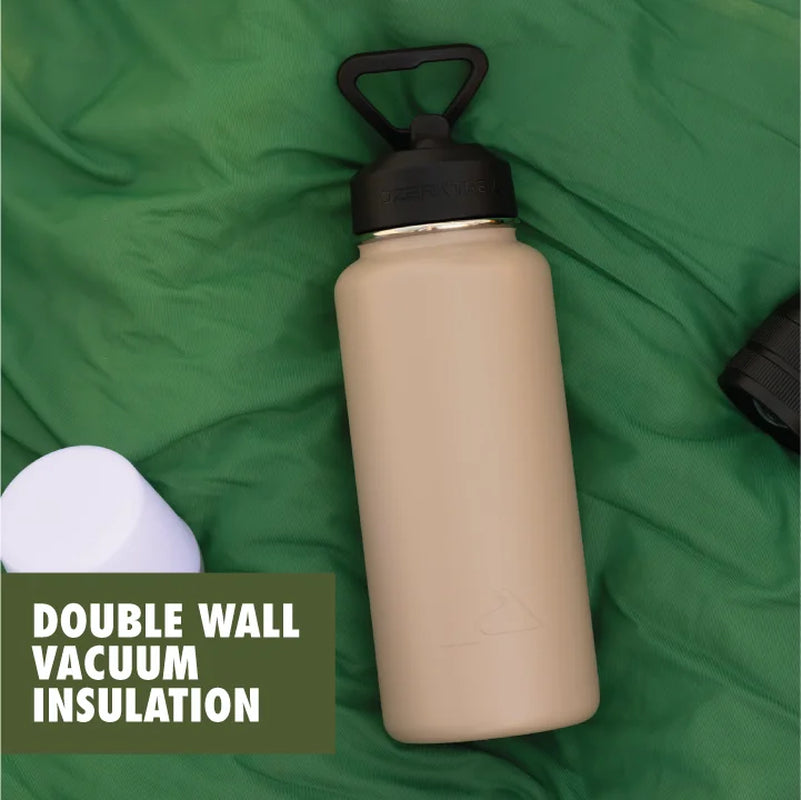 (3 Pack)  32 Oz Stainless Steel Insulated Flip-Straw Water Bottle, Tan