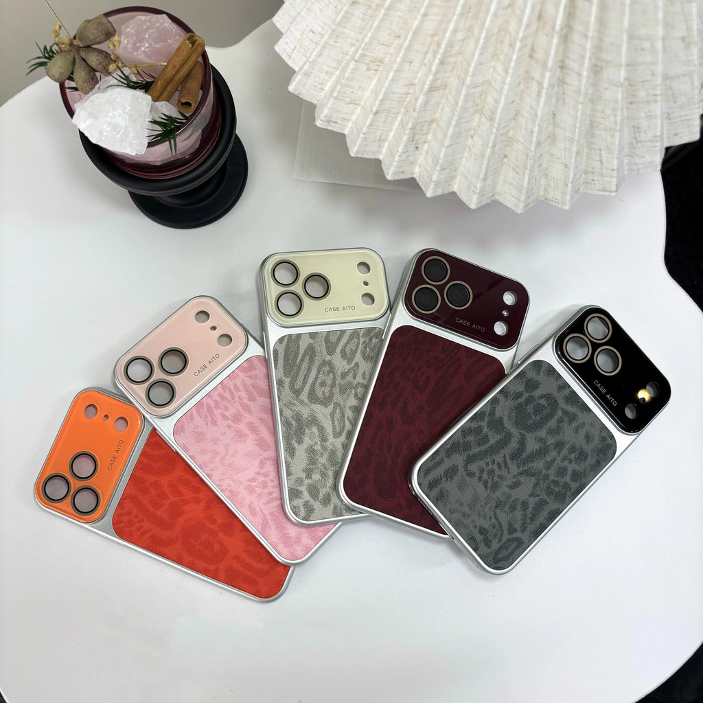 Luxury Leopard Print Large Viewfinder Phonecase for Iphone 17 Pro Max 16 15 14 Pro Max Series, Tpu+Pcdual-Layer Shockproof Protective Cover Withanti-Scratch, Non-Slip & Full Camera Lensprotection, Stylish Orange Faux Suede Texture Outdoorfun