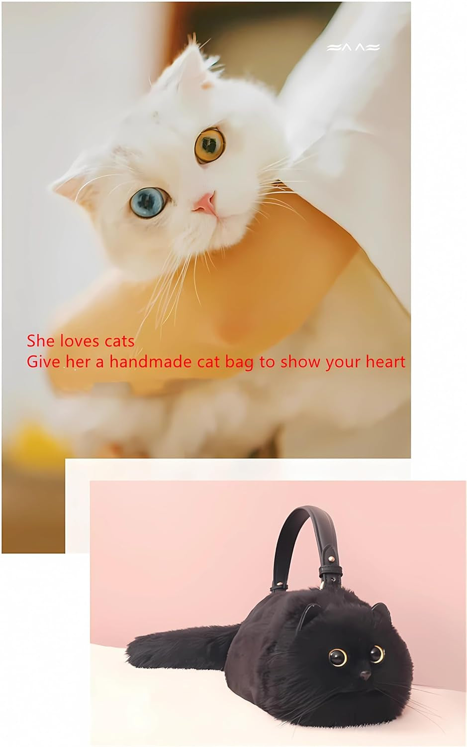 Realistic Cat Shaped Crossbody Handbag for Women - Plush and Puffy Design
