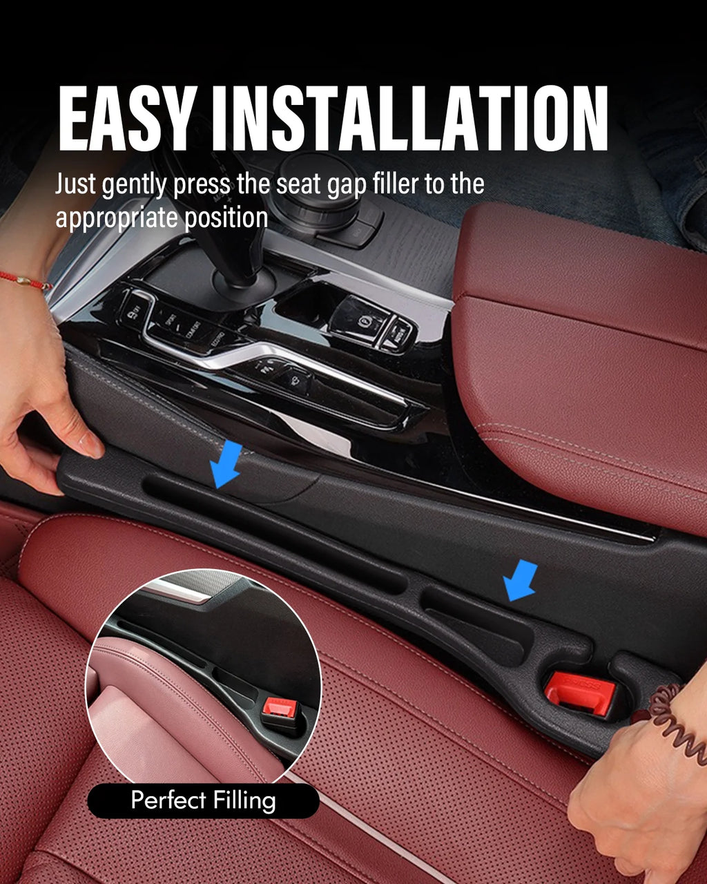 Car Seat Gap Filler, Seat Side Gap Filler with Organizer, 2 In1 Seat Crevice Blocker, Universal Fit Car SUV Truck Fill the Gap between Seat & Console 2 Pack
