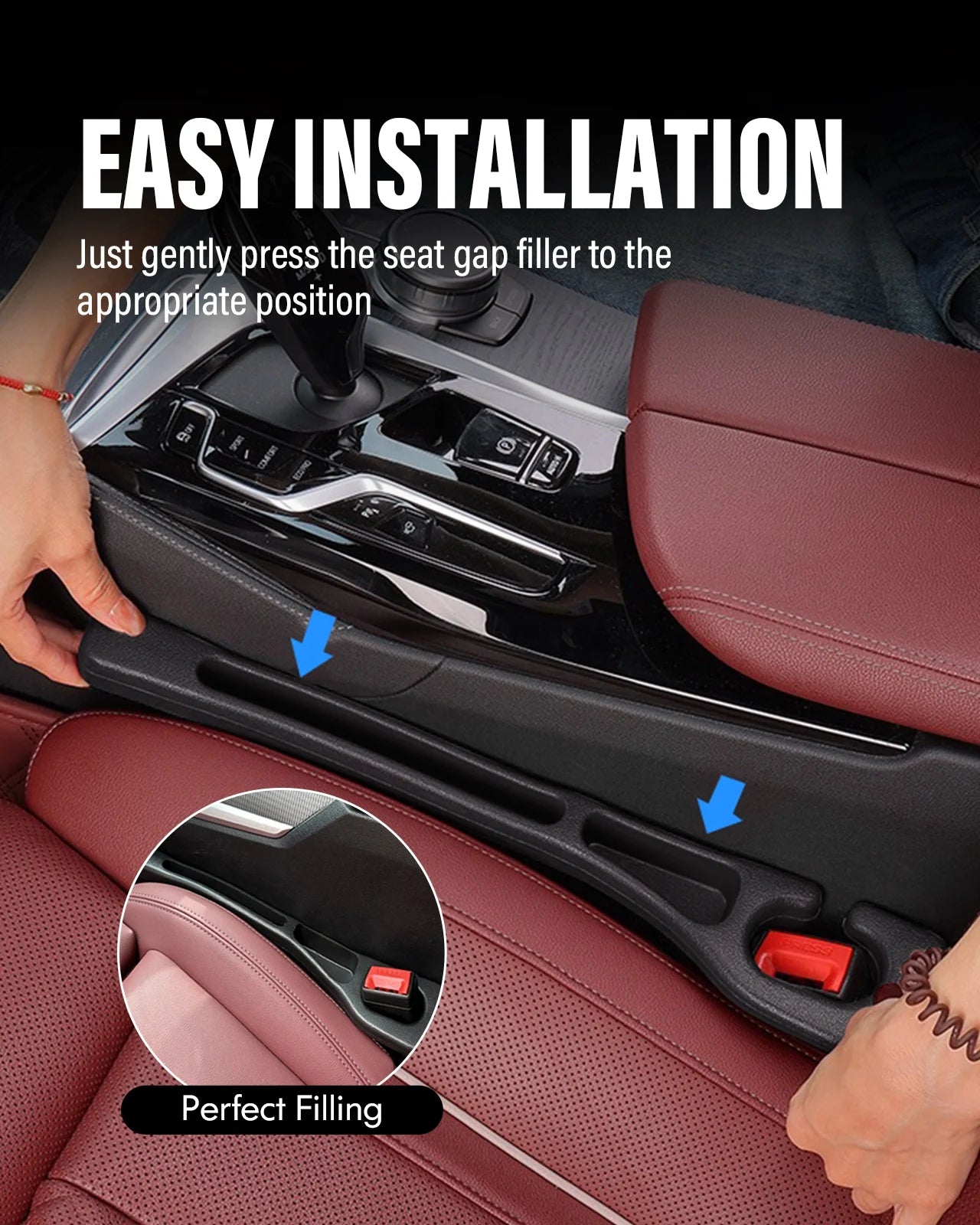 Car Seat Gap Filler, Seat Side Gap Filler with Organizer, 2 In1 Seat Crevice Blocker, Universal Fit Car SUV Truck Fill the Gap between Seat & Console 2 Pack