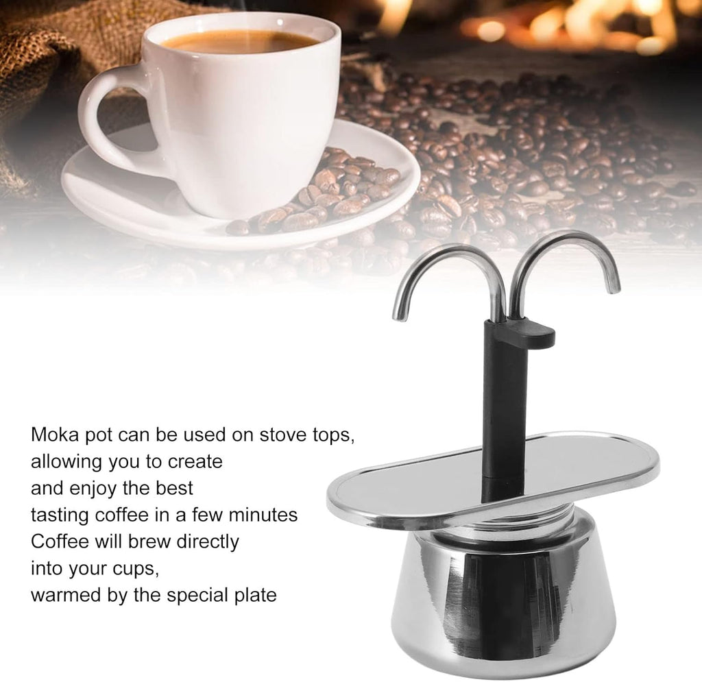 100ml Stainless Steel Mini Moka Pot - Classic Italian Double Tube Espresso Maker for Quick and Easy Stovetop Coffee Preparation for Family and Friends