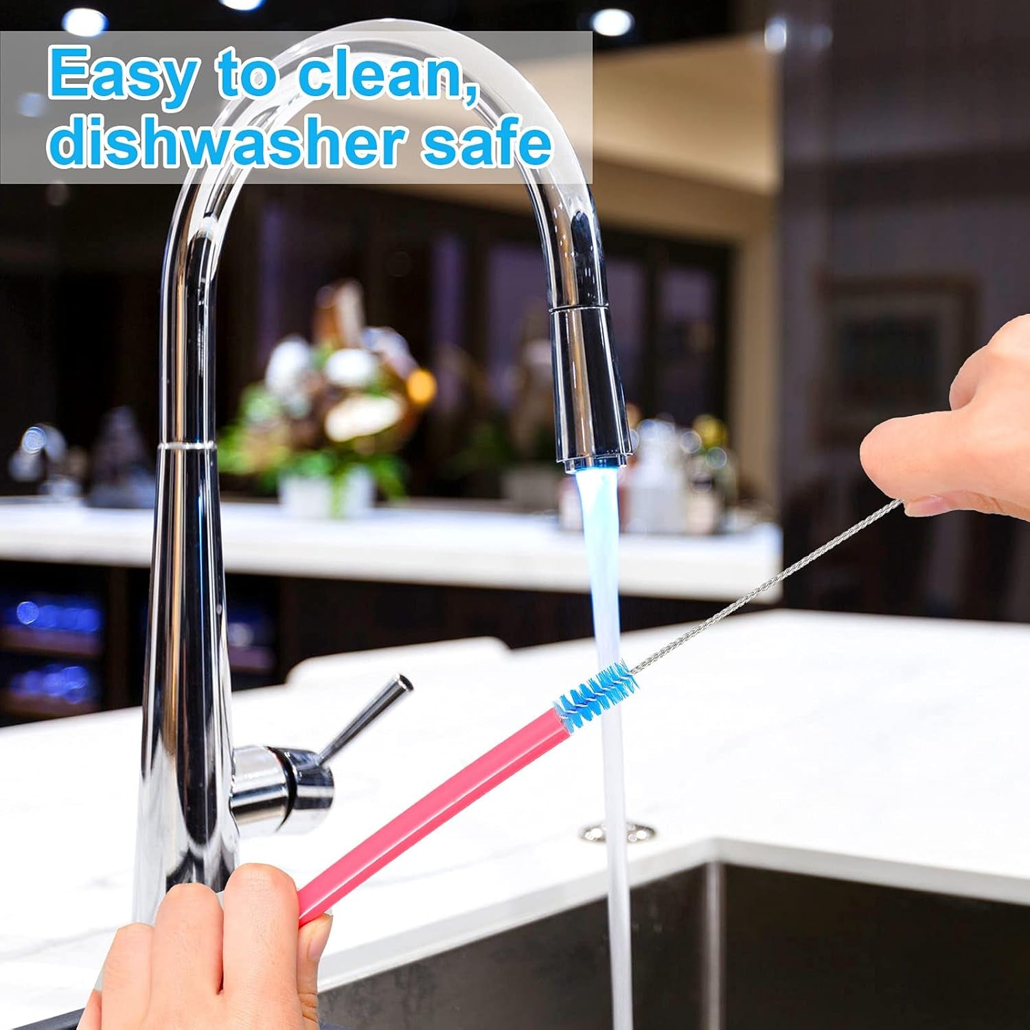 Reusable Straw Cleaning Brushes Bottle Test Tube Long Straw Cleaning Brush Nylon Washing Tool Reusable Bottle Brush in Different Size (Blue-Black,16 Pieces)