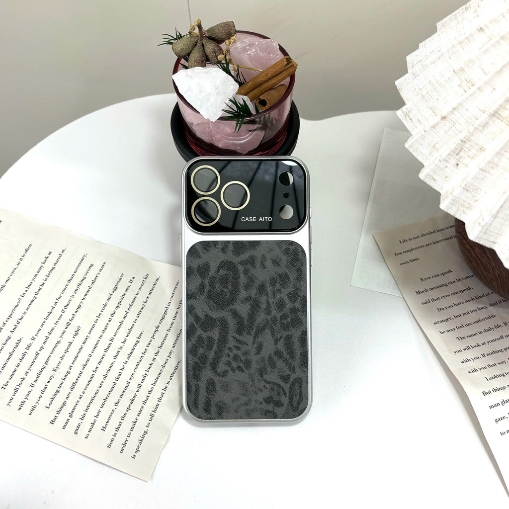 Luxury Leopard Print Large Viewfinder Phonecase for Iphone 17 Pro Max 16 15 14 Pro Max Series, Tpu+Pcdual-Layer Shockproof Protective Cover Withanti-Scratch, Non-Slip & Full Camera Lensprotection, Stylish Orange Faux Suede Texture Outdoorfun