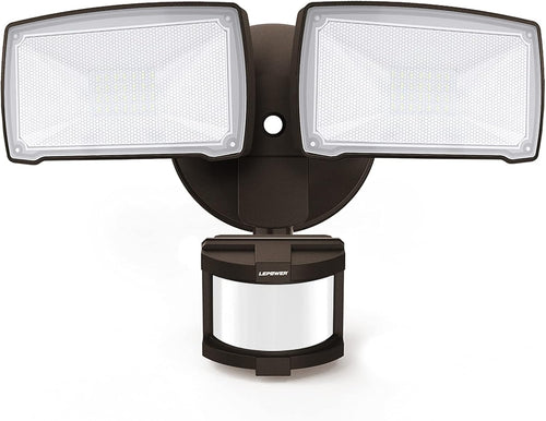 30W LED Security Lights Motion Sensor Light Outdoor, 3200LM Motion Security Light, 5500K, IP65 Waterproof, 2 Head Motion Detector Flood Light for Garage, Yard, Porch, Brown (NOT Solar Powered)