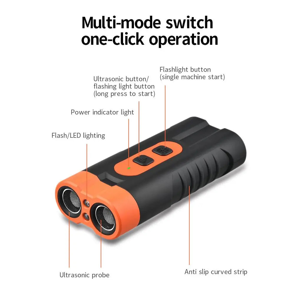New Upgraded Two Headed Sonic Dog Repeller Ultrasonic Bark Stopper Flashlight 2 in 1 Device Rechargeable Portable Pet Barking Control Tool Must Have Pet Essentials for Dog Walkers Pet Lovers