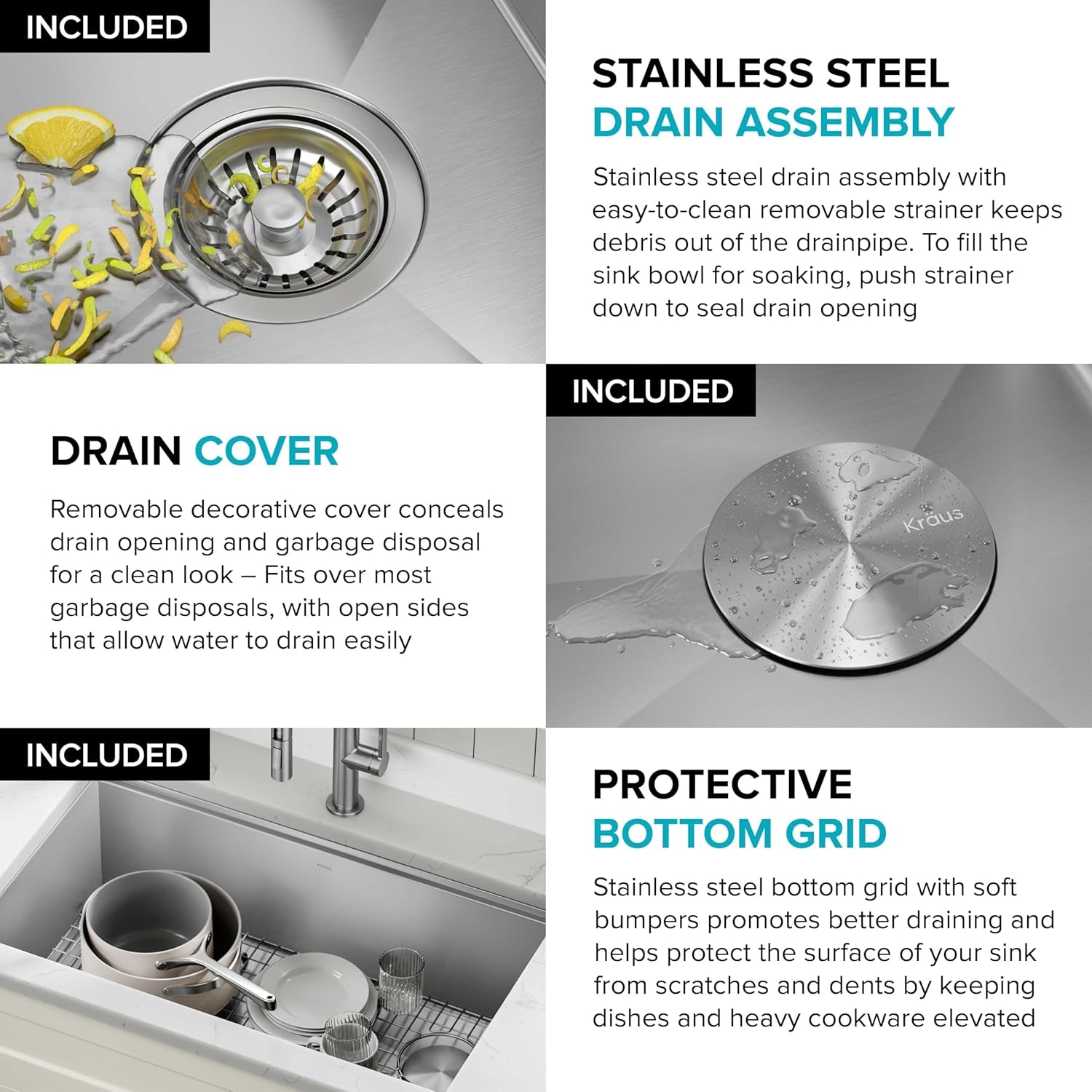 Kore 32-Inch Undermount Workstation 16 Gauge Single Bowl Stainless Steel Kitchen Sink with Accessories, KWU110-32